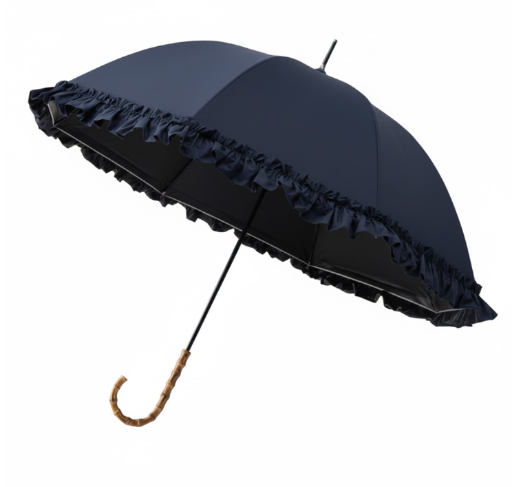 Classic Frill Long Umbrella Navy